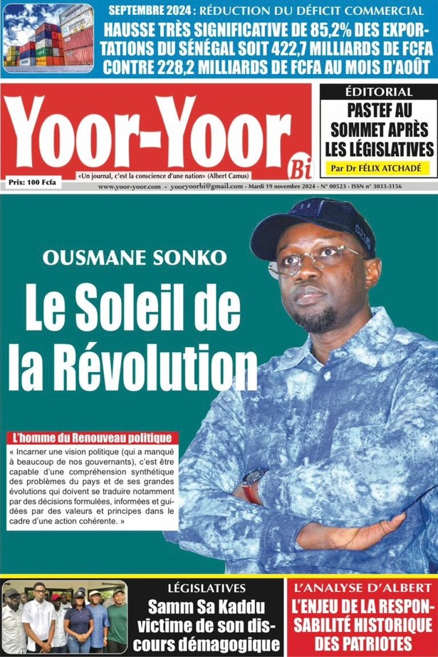 La Une du journal le Réveil du Mardi 19 Novembre 2024 La Une du journal le Réveil du Mardi 19 Novembre 2024