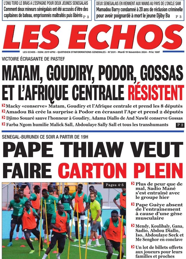 La Une du journal le Réveil du Mardi 19 Novembre 2024 La Une du journal le Réveil du Mardi 19 Novembre 2024