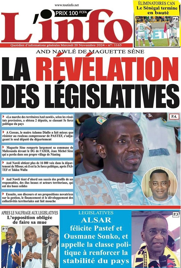 La Une du journal le Réveil du Mercredi 20 Novembre 2024 La Une du journal le Réveil du Mercredi 20 Novembre 2024