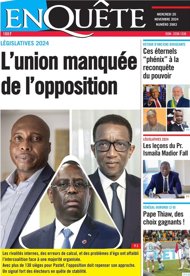 La Une du journal le Réveil du Mercredi 20 Novembre 2024 La Une du journal le Réveil du Mercredi 20 Novembre 2024