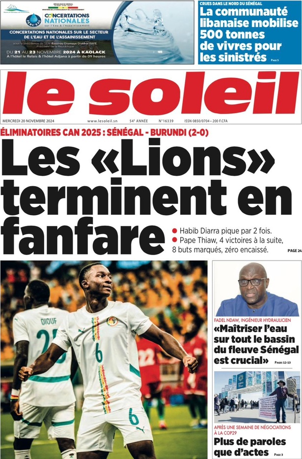 La Une du journal le Réveil du Mercredi 20 Novembre 2024 La Une du journal le Réveil du Mercredi 20 Novembre 2024