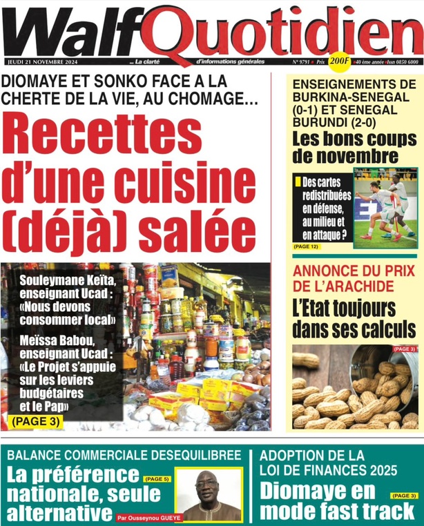 La Une du journal le Réveil du Jeudi 21 Novembre 2024 La Une du journal le Réveil du Jeudi 21 Novembre 2024