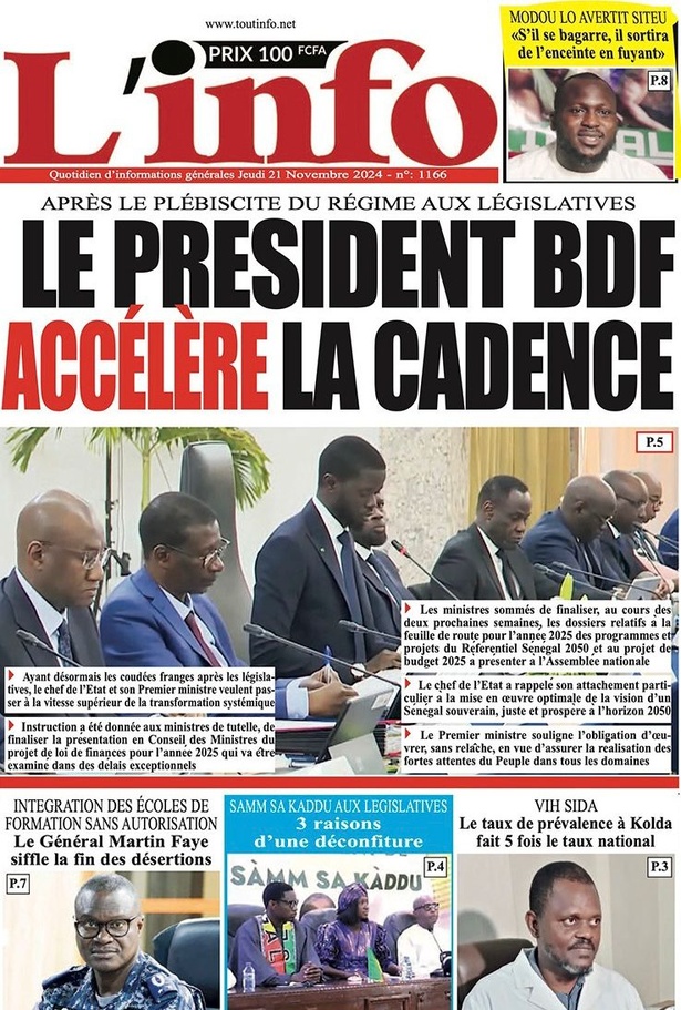 La Une du journal le Réveil du Jeudi 21 Novembre 2024 La Une du journal le Réveil du Jeudi 21 Novembre 2024