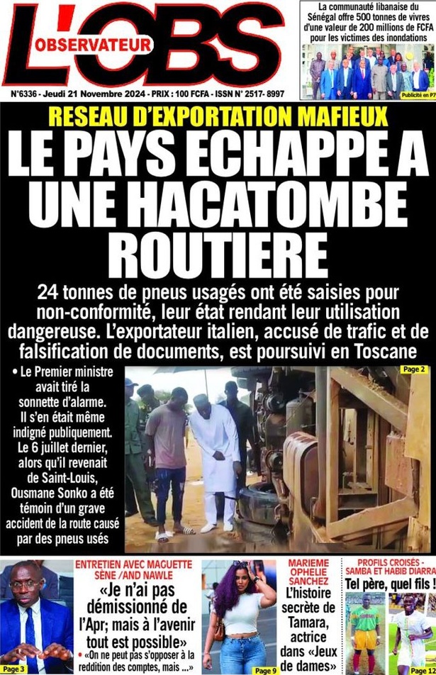 La Une du journal le Réveil du Jeudi 21 Novembre 2024 La Une du journal le Réveil du Jeudi 21 Novembre 2024