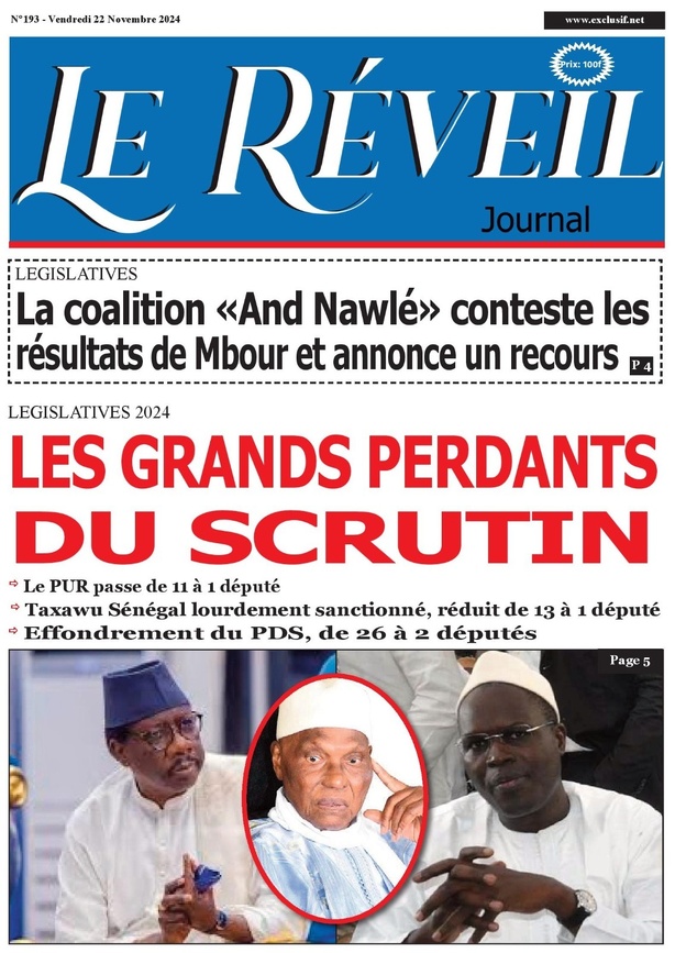 La Une du journal le Réveil du vendredi 22 Novembre 2024 La Une du journal le Réveil du vendredi 22 Novembre 2024