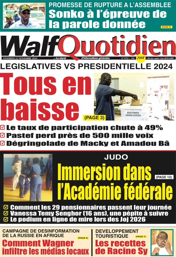 La Une du journal le Réveil du vendredi 22 Novembre 2024 La Une du journal le Réveil du vendredi 22 Novembre 2024