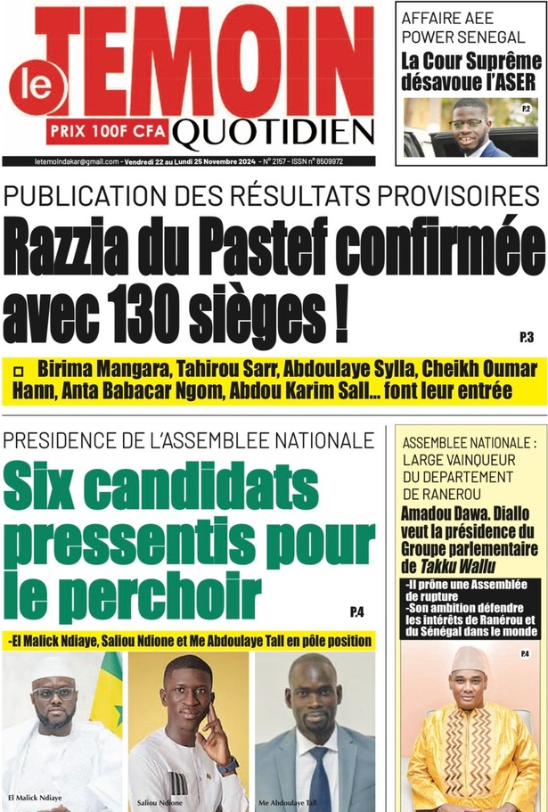 La Une du journal le Réveil du vendredi 22 Novembre 2024 La Une du journal le Réveil du vendredi 22 Novembre 2024