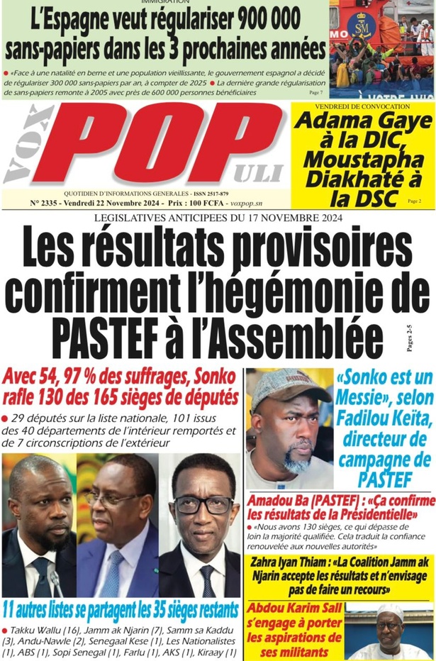 La Une du journal le Réveil du vendredi 22 Novembre 2024 La Une du journal le Réveil du vendredi 22 Novembre 2024