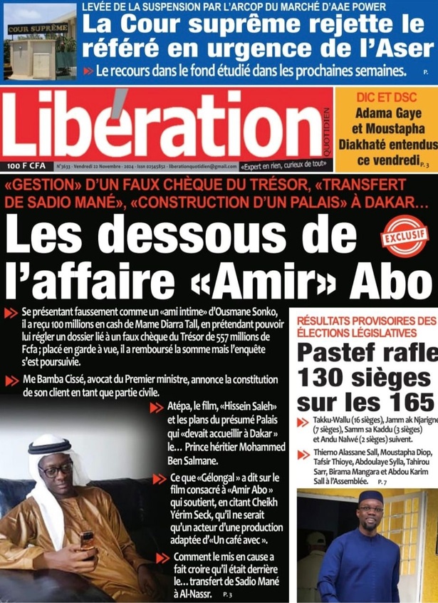 La Une du journal le Réveil du vendredi 22 Novembre 2024 La Une du journal le Réveil du vendredi 22 Novembre 2024