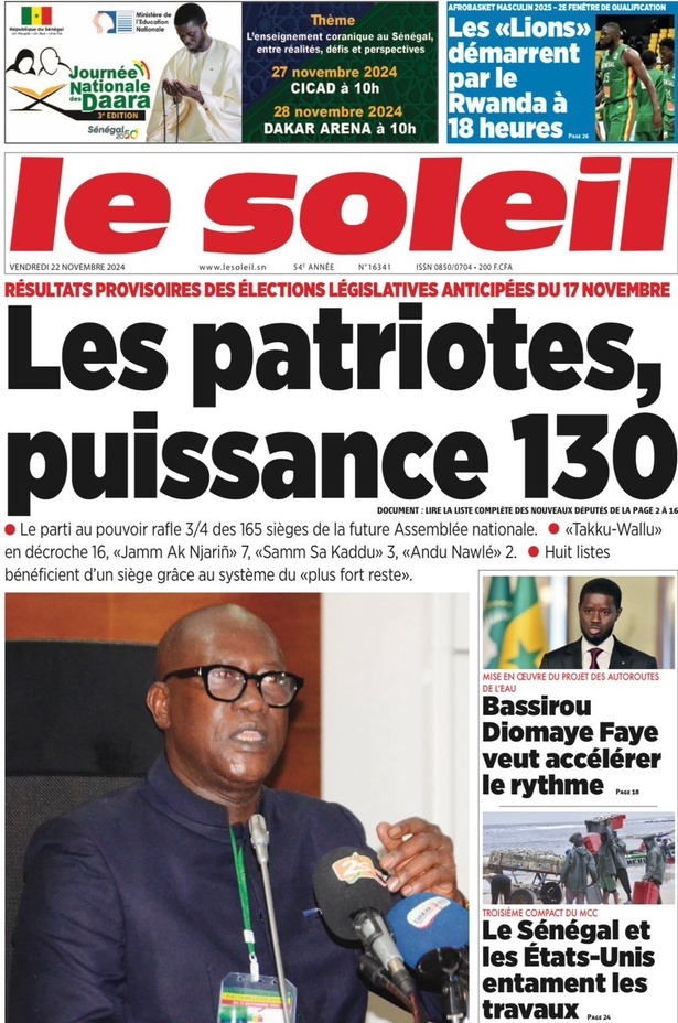 La Une du journal le Réveil du vendredi 22 Novembre 2024 La Une du journal le Réveil du vendredi 22 Novembre 2024