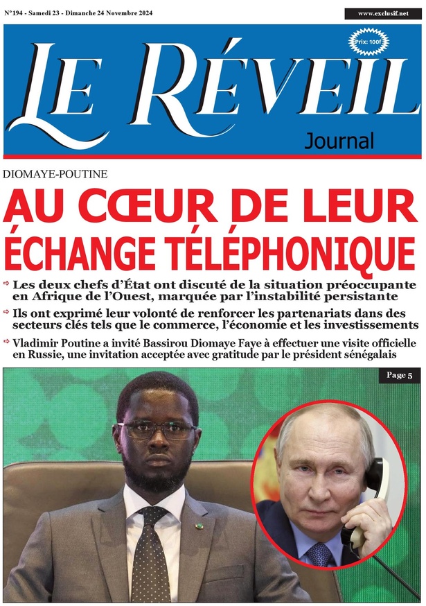 Visite officielle en Russie : Diomaye accepte l'invitation de Poutine Visite officielle en Russie : Diomaye accepte l'invitation de Poutine