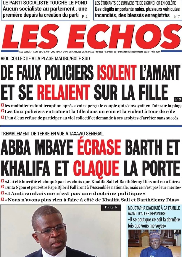 La Une du journal le Réveil du Samedi 23 Novembre 2024 La Une du journal le Réveil du Samedi 23 Novembre 2024