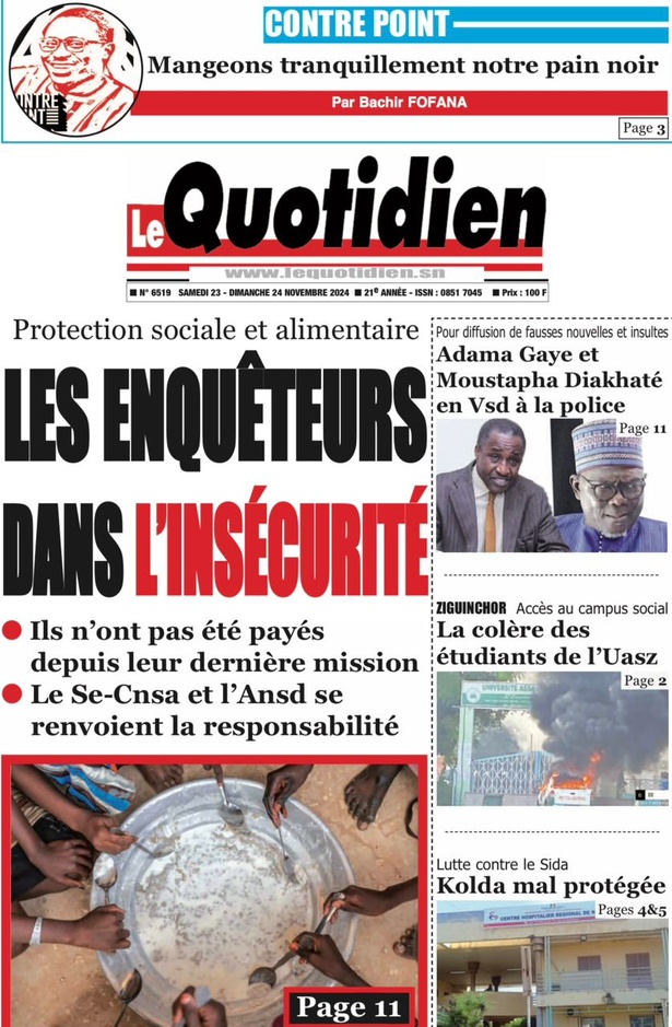 La Une du journal le Réveil du Samedi 23 Novembre 2024 La Une du journal le Réveil du Samedi 23 Novembre 2024