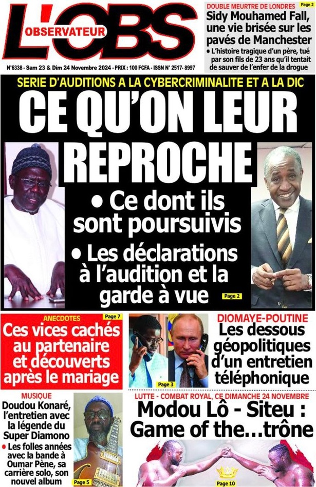 La Une du journal le Réveil du Samedi 23 Novembre 2024 La Une du journal le Réveil du Samedi 23 Novembre 2024