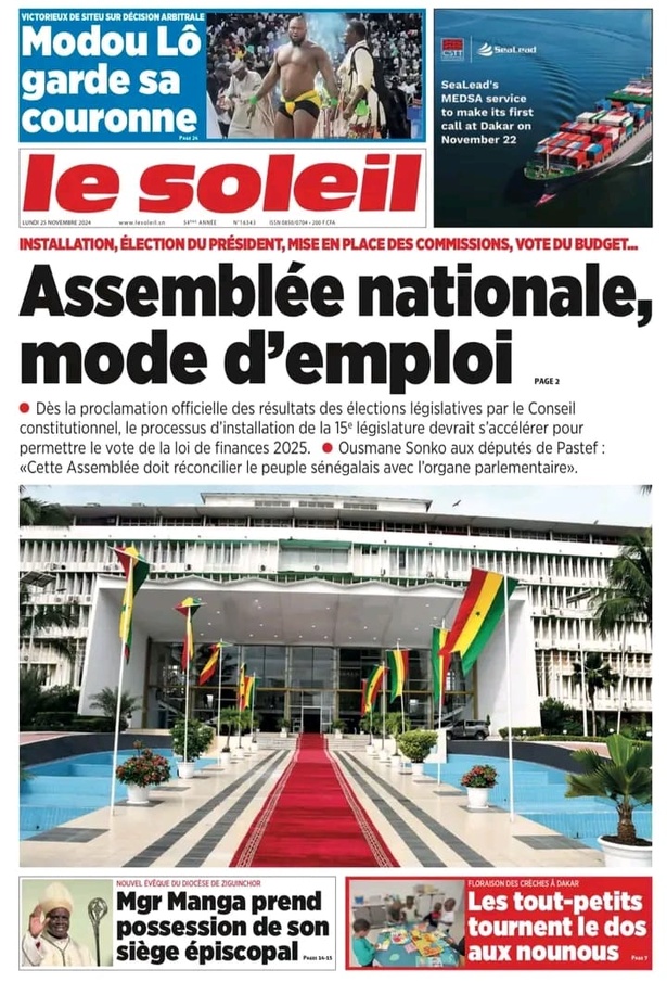 La Une du journal le Réveil du Lundi 25 Novembre 2024 La Une du journal le Réveil du Lundi 25 Novembre 2024