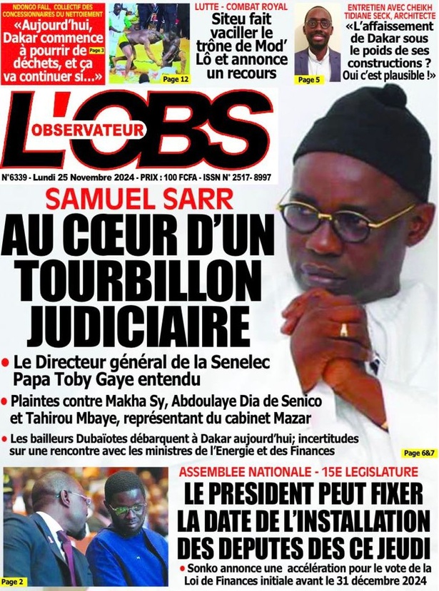 La Une du journal le Réveil du Lundi 25 Novembre 2024 La Une du journal le Réveil du Lundi 25 Novembre 2024