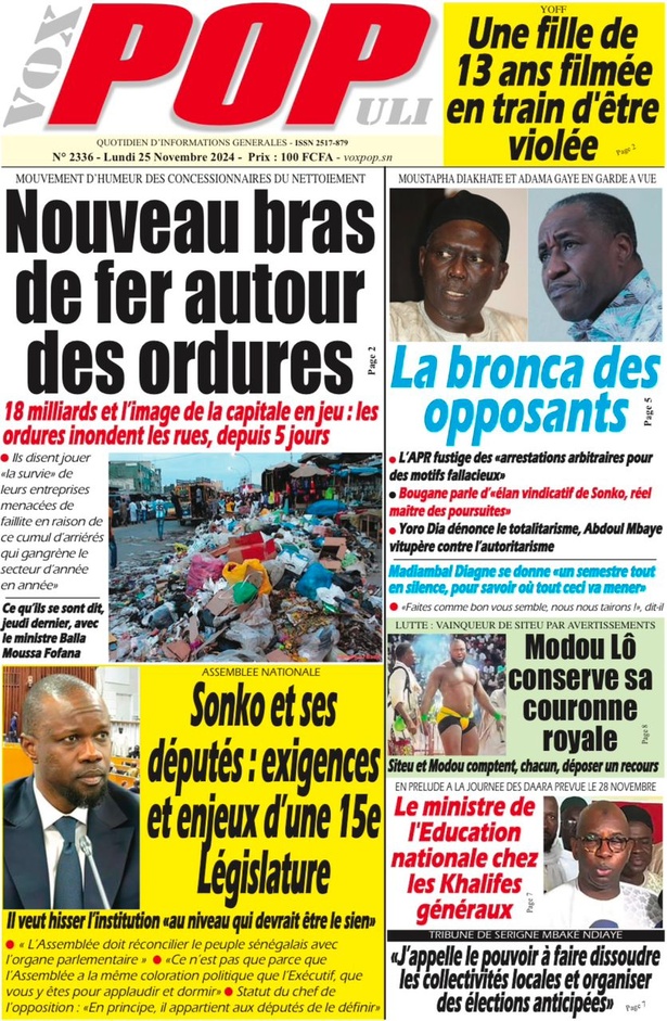 La Une du journal le Réveil du Lundi 25 Novembre 2024 La Une du journal le Réveil du Lundi 25 Novembre 2024