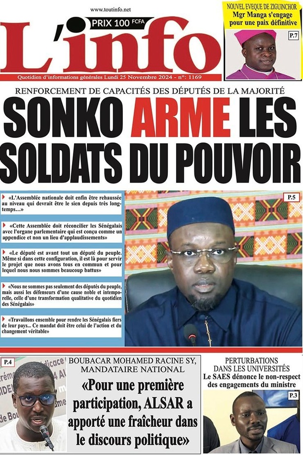 La Une du journal le Réveil du Lundi 25 Novembre 2024 La Une du journal le Réveil du Lundi 25 Novembre 2024