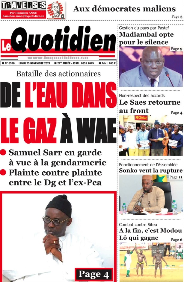 La Une du journal le Réveil du Lundi 25 Novembre 2024 La Une du journal le Réveil du Lundi 25 Novembre 2024