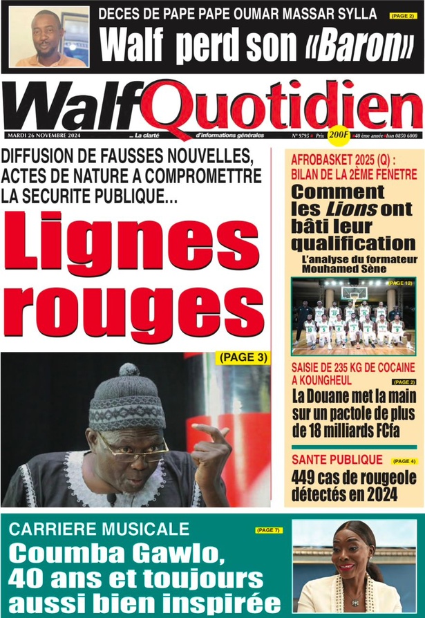 La Une du Journal Le Réveil de ce mardi 26 novembre 2024. La Une du Journal Le Réveil de ce mardi 26 novembre 2024.