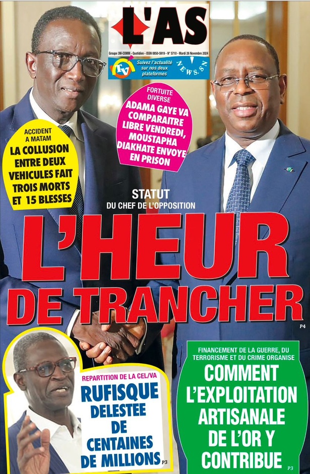 La Une du Journal Le Réveil de ce mardi 26 novembre 2024. La Une du Journal Le Réveil de ce mardi 26 novembre 2024.