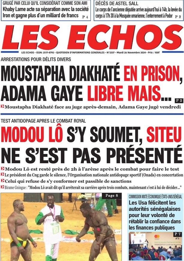 La Une du Journal Le Réveil de ce mardi 26 novembre 2024. La Une du Journal Le Réveil de ce mardi 26 novembre 2024.