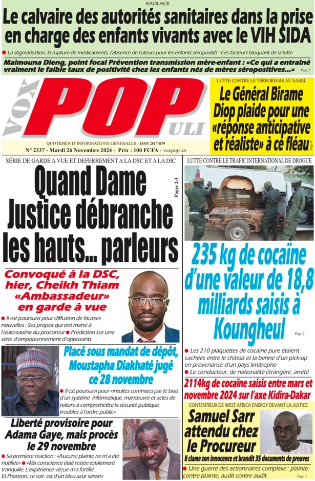 La Une du Journal Le Réveil de ce mardi 26 novembre 2024. La Une du Journal Le Réveil de ce mardi 26 novembre 2024.