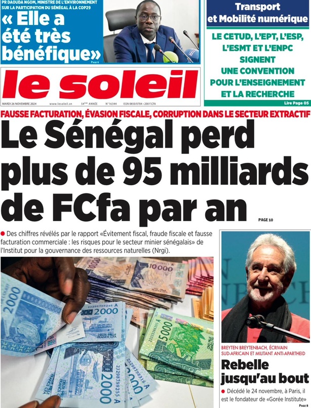 La Une du Journal Le Réveil de ce mardi 26 novembre 2024. La Une du Journal Le Réveil de ce mardi 26 novembre 2024.