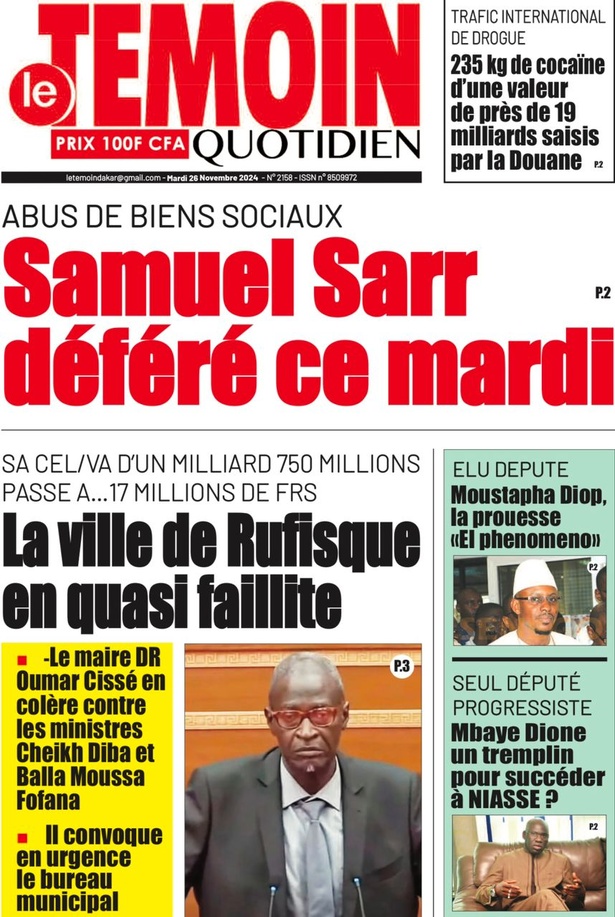 La Une du Journal Le Réveil de ce mardi 26 novembre 2024. La Une du Journal Le Réveil de ce mardi 26 novembre 2024.