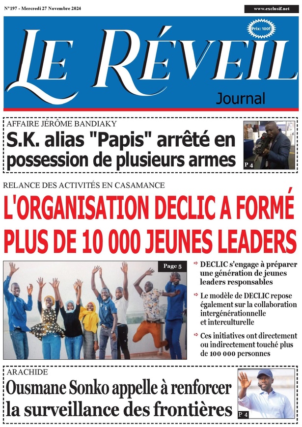 La Une du Journal Le Réveil de ce mercredi 27 novembre 2024. La Une du Journal Le Réveil de ce mercredi 27 novembre 2024.