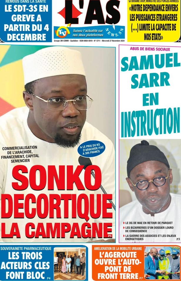 La Une du Journal Le Réveil de ce mercredi 27 novembre 2024. La Une du Journal Le Réveil de ce mercredi 27 novembre 2024.