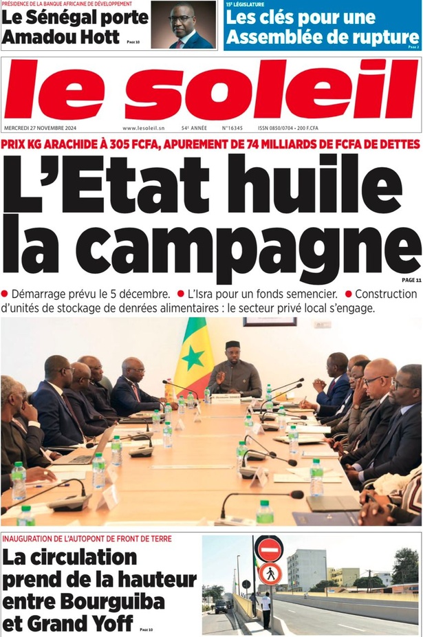 La Une du Journal Le Réveil de ce mercredi 27 novembre 2024. La Une du Journal Le Réveil de ce mercredi 27 novembre 2024.