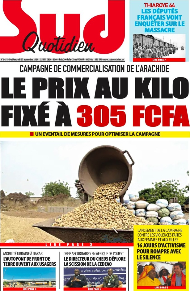 La Une du Journal Le Réveil de ce mercredi 27 novembre 2024. La Une du Journal Le Réveil de ce mercredi 27 novembre 2024.