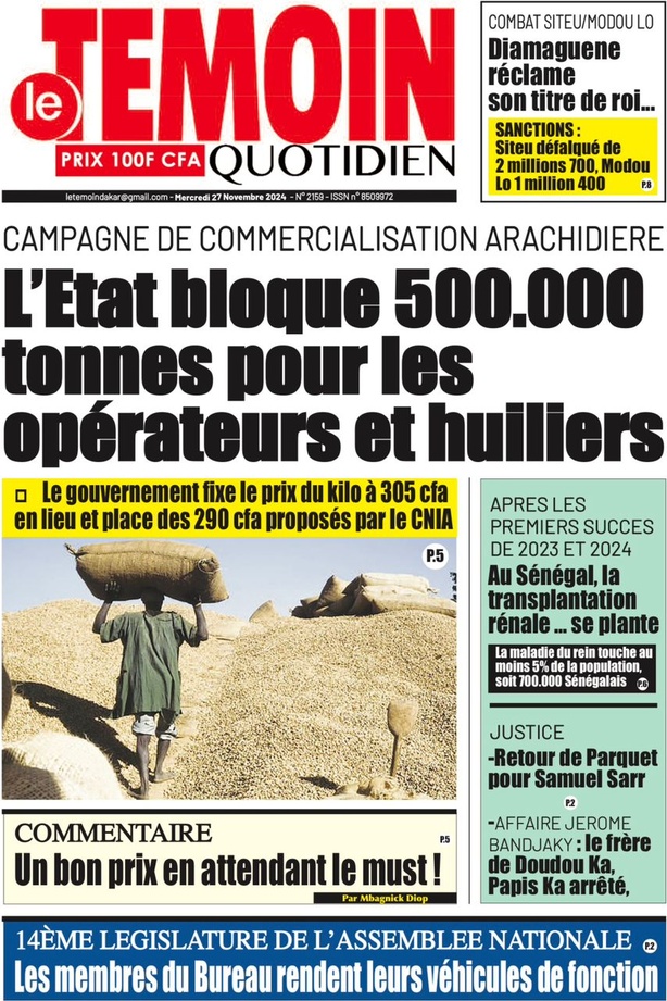 La Une du Journal Le Réveil de ce mercredi 27 novembre 2024. La Une du Journal Le Réveil de ce mercredi 27 novembre 2024.