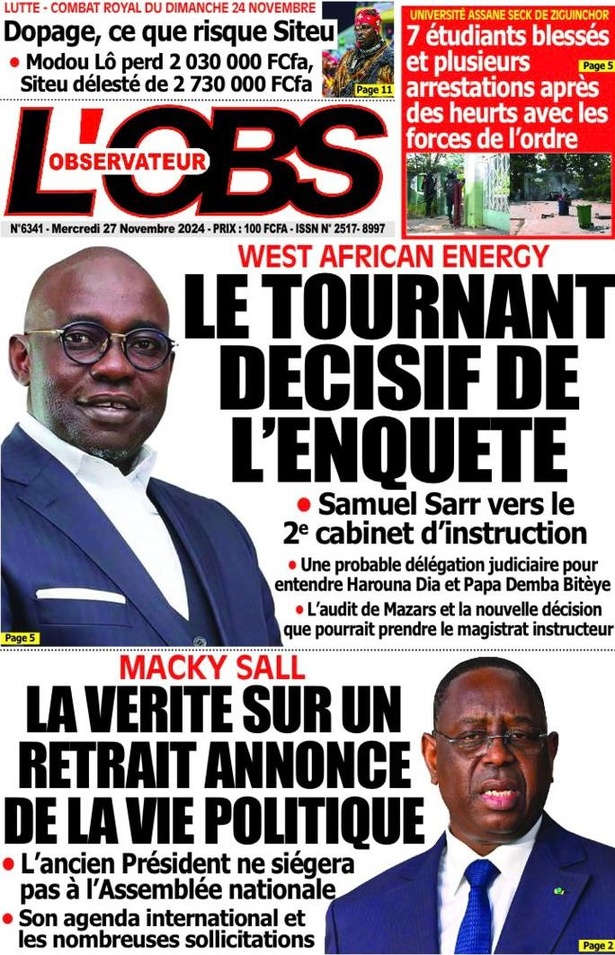 La Une du Journal Le Réveil de ce mercredi 27 novembre 2024. La Une du Journal Le Réveil de ce mercredi 27 novembre 2024.