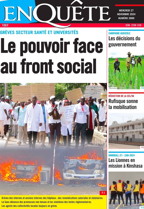 La Une du Journal Le Réveil de ce mercredi 27 novembre 2024. La Une du Journal Le Réveil de ce mercredi 27 novembre 2024.