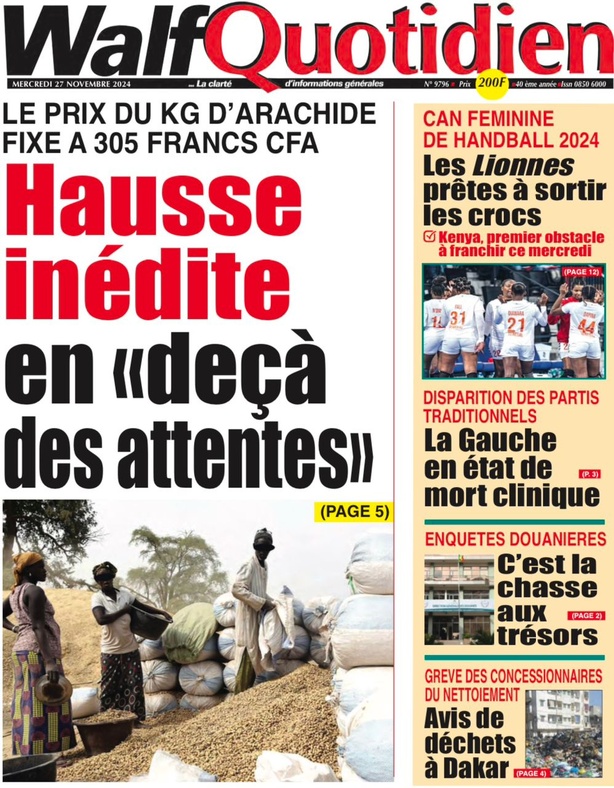 La Une du Journal Le Réveil de ce mercredi 27 novembre 2024. La Une du Journal Le Réveil de ce mercredi 27 novembre 2024.