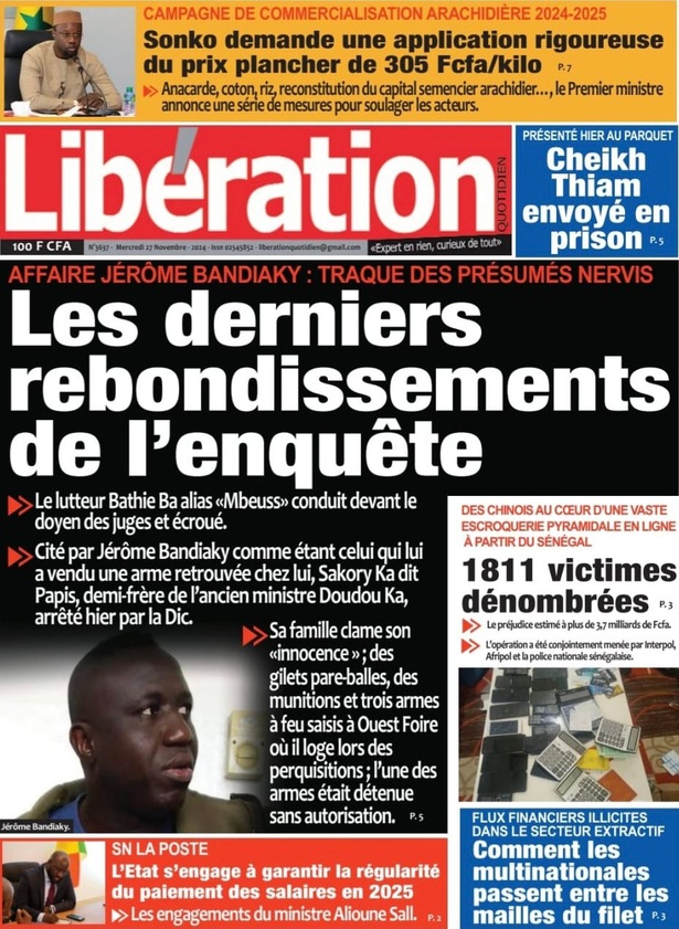 La Une du Journal Le Réveil de ce mercredi 27 novembre 2024. La Une du Journal Le Réveil de ce mercredi 27 novembre 2024.