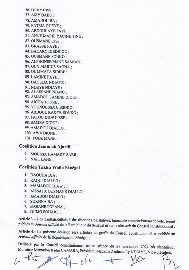 Conseil constitutionnel : les résultats officiels des législatives publiés (Documents) Conseil constitutionnel : les résultats officiels des législatives publiés (Documents)