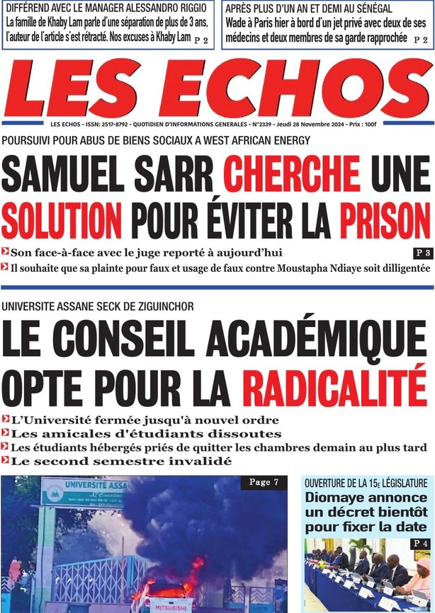 La Une du Journal Le Réveil de ce Jeudi 28 novembre 2024 La Une du Journal Le Réveil de ce Jeudi 28 novembre 2024