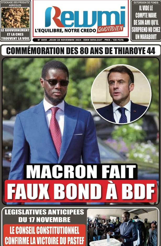 La Une du Journal Le Réveil de ce Jeudi 28 novembre 2024 La Une du Journal Le Réveil de ce Jeudi 28 novembre 2024