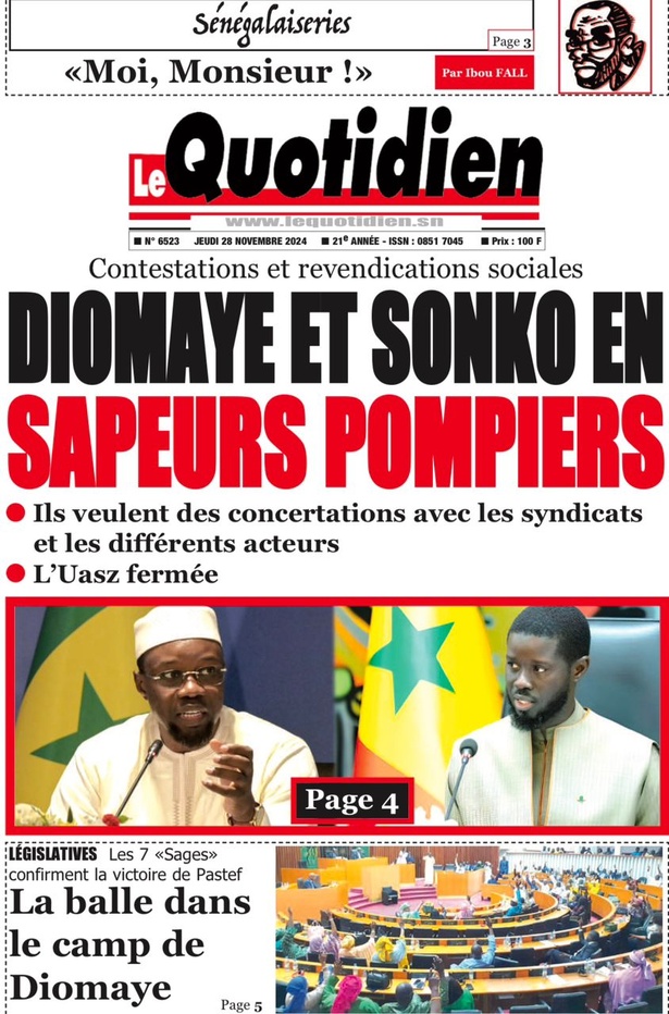 La Une du Journal Le Réveil de ce Jeudi 28 novembre 2024 La Une du Journal Le Réveil de ce Jeudi 28 novembre 2024