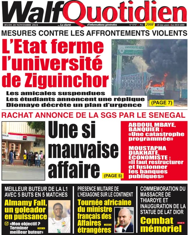 La Une du Journal Le Réveil de ce Jeudi 28 novembre 2024 La Une du Journal Le Réveil de ce Jeudi 28 novembre 2024