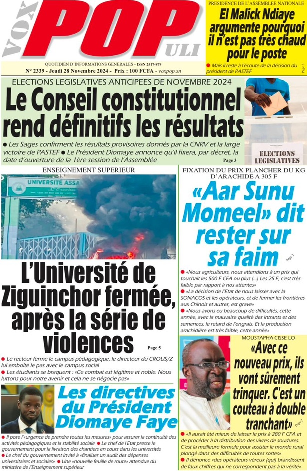 La Une du Journal Le Réveil de ce Jeudi 28 novembre 2024 La Une du Journal Le Réveil de ce Jeudi 28 novembre 2024
