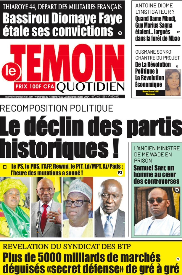 La Une du Journal Le Réveil de ce Vendredi 29 novembre 2024 La Une du Journal Le Réveil de ce Vendredi 29 novembre 2024