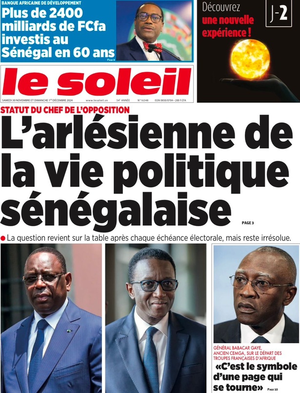La Une du journal le Réveil du Samedi 30 Novembre 2024 La Une du journal le Réveil du Samedi 30 Novembre 2024