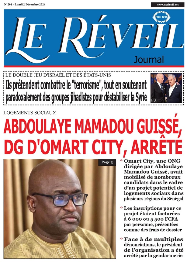 La Une du journal le Réveil du Lundi 02 Décembre 2024 La Une du journal le Réveil du Lundi 02 Décembre 2024