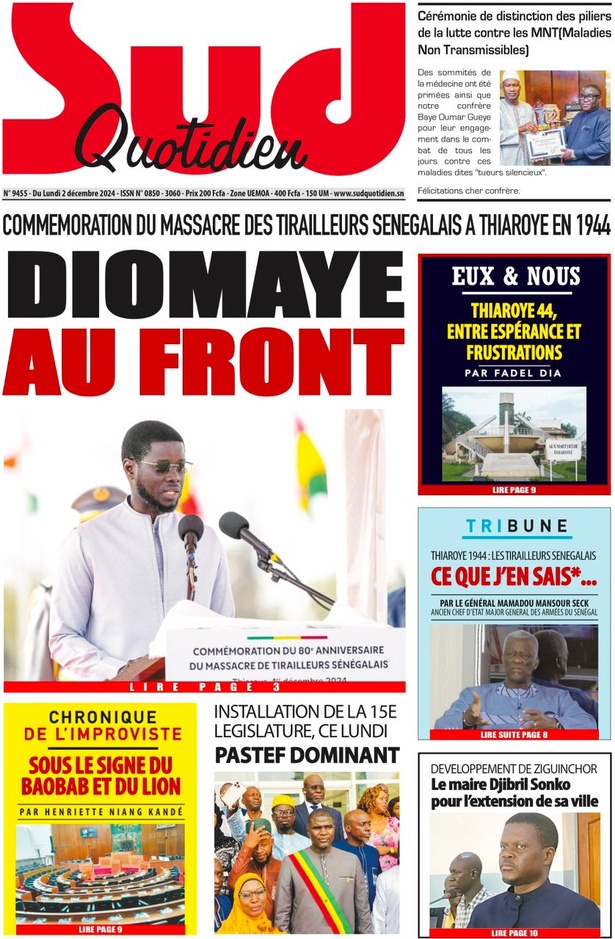 La Une du journal le Réveil du Lundi 02 Décembre 2024 La Une du journal le Réveil du Lundi 02 Décembre 2024