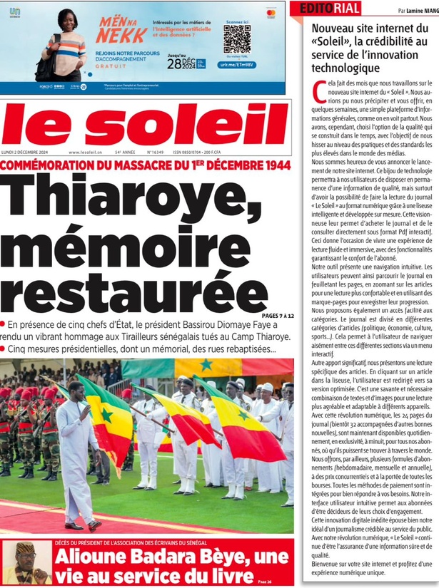 La Une du journal le Réveil du Lundi 02 Décembre 2024 La Une du journal le Réveil du Lundi 02 Décembre 2024