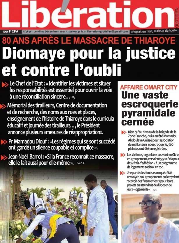 La Une du journal le Réveil du Lundi 02 Décembre 2024 La Une du journal le Réveil du Lundi 02 Décembre 2024